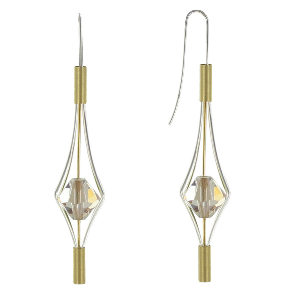 LES POULETTES BIJOUX Boucles d'Oreilles Argent 925 et Plaqué Or Lanterne et Cristal