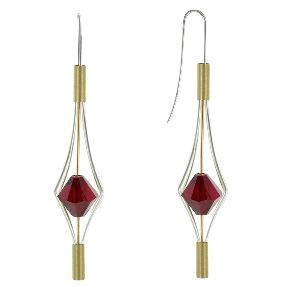 LES POULETTES BIJOUX Boucles d'Oreilles Argent 925 et Plaqué Or Lanterne et Cristal