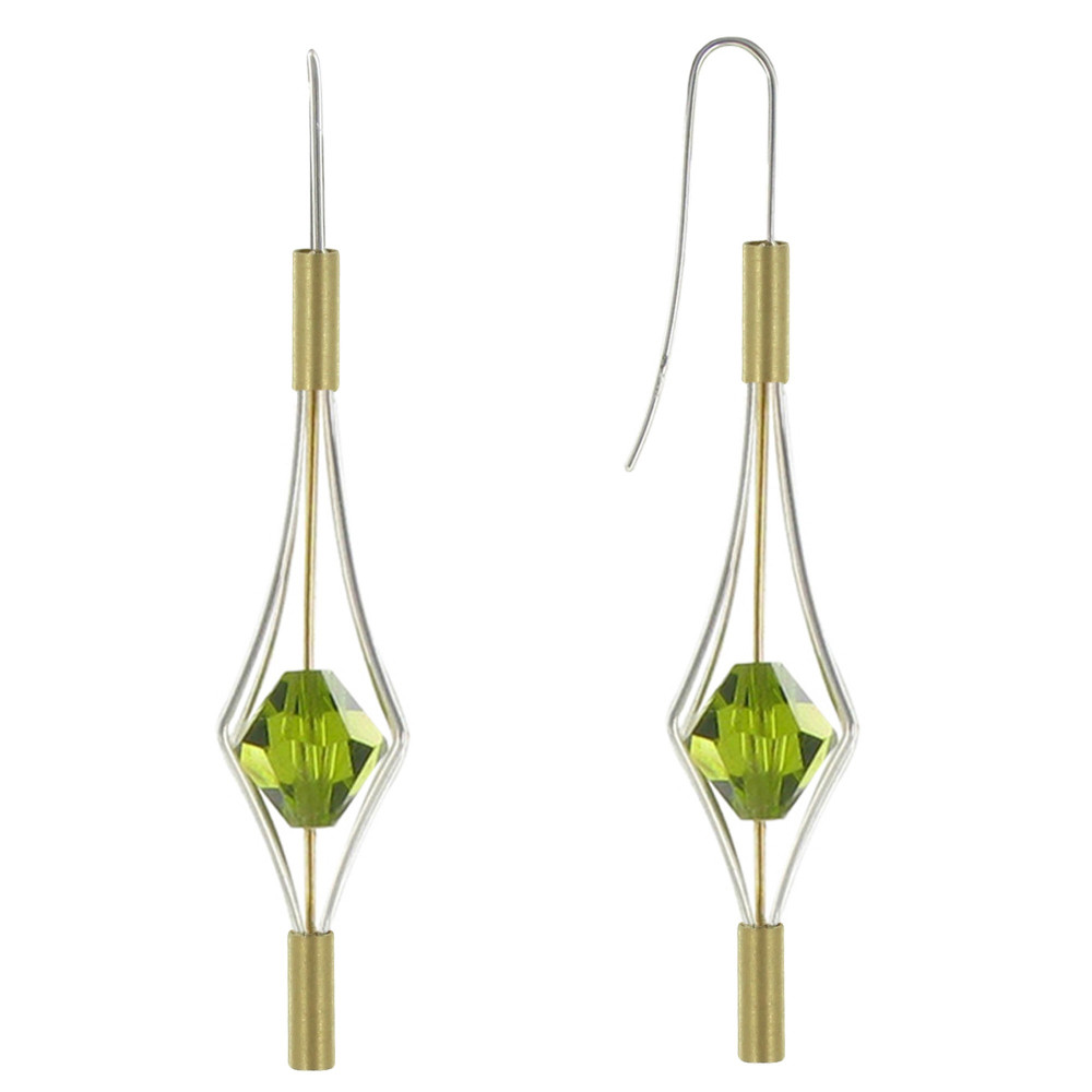 LES POULETTES BIJOUX Boucles d'Oreilles Argent 925 et Plaqué Or Lanterne et Cristal