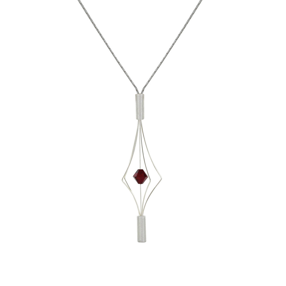 LES POULETTES BIJOUX Collier Argent 925 Lanterne et Cristal - Petit Modèle - Rouge