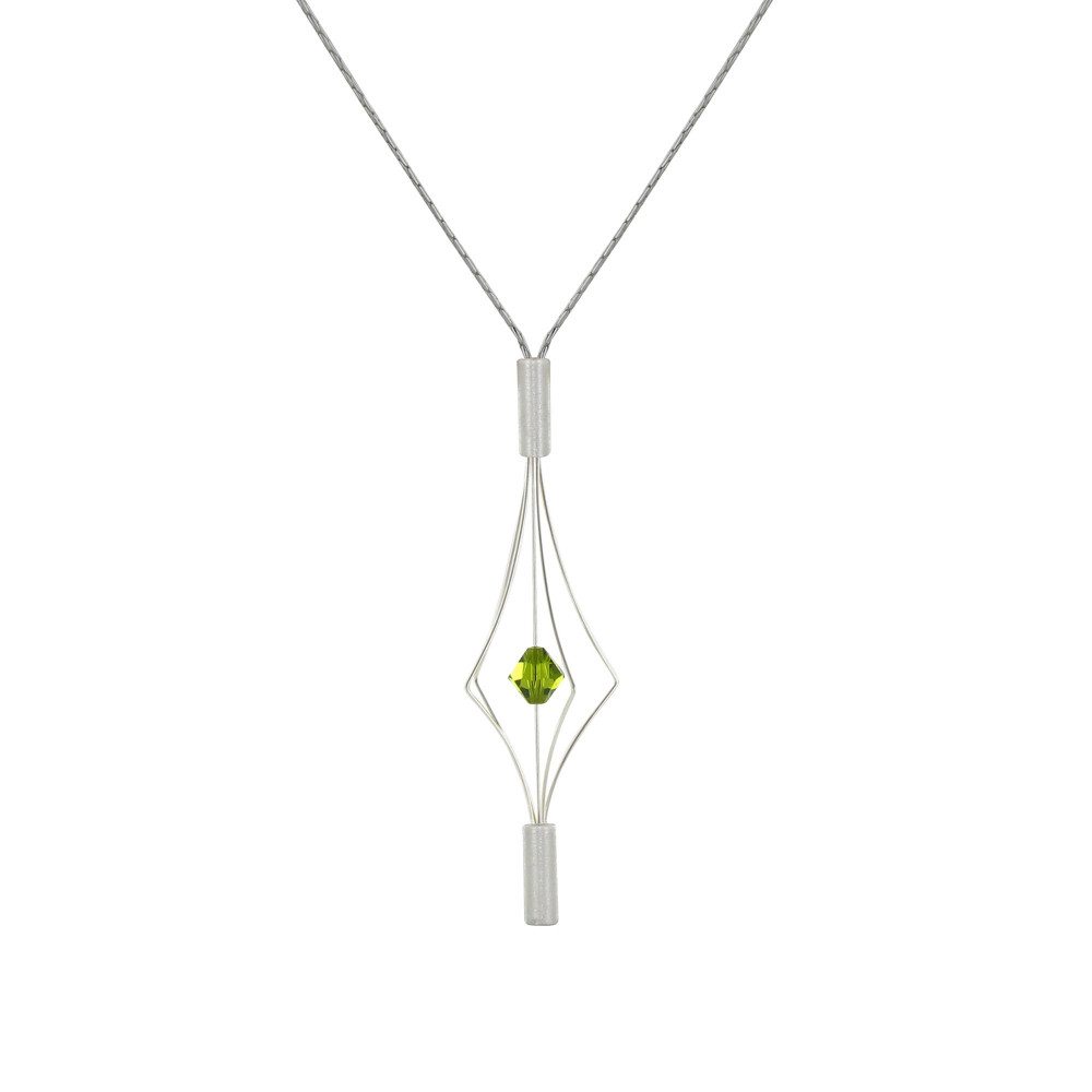 LES POULETTES BIJOUX Collier Argent 925 Lanterne et Cristal - Petit Modèle - Vert