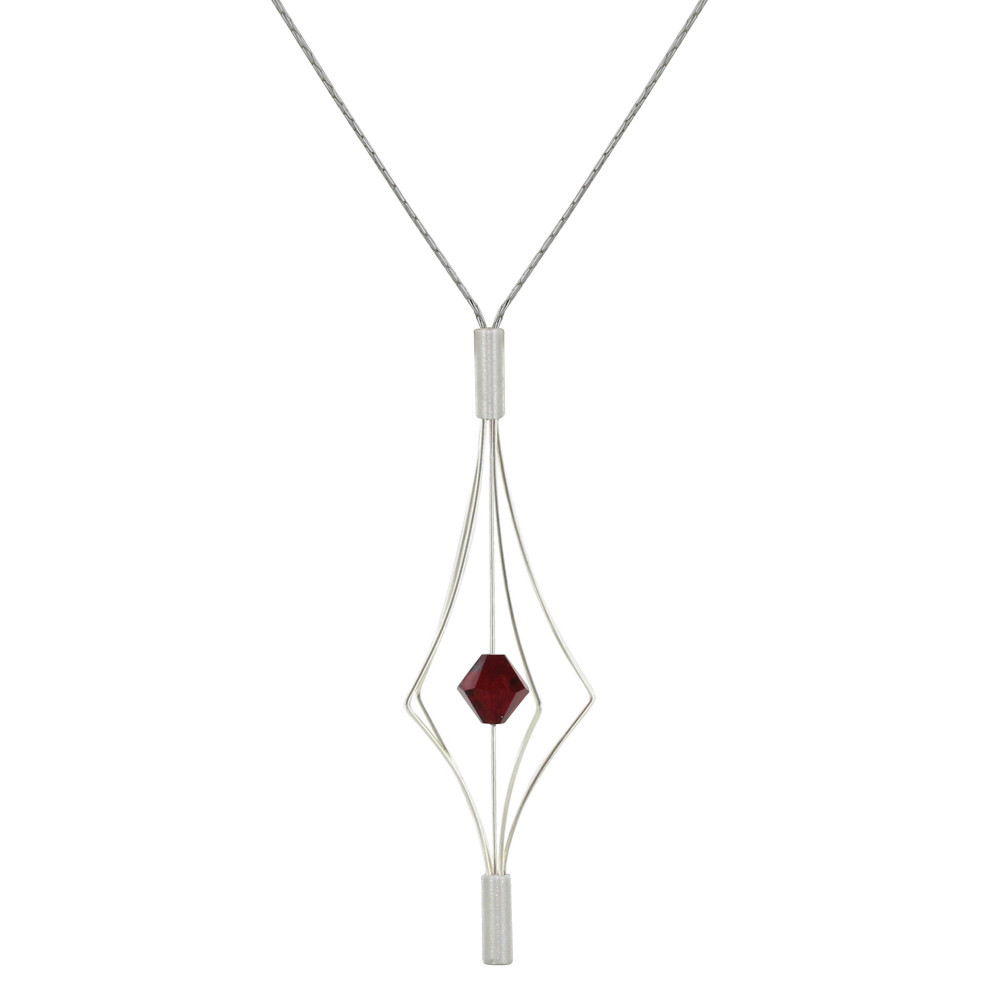 LES POULETTES BIJOUX Collier Argent 925 Lanterne et Cristal - Grand Modèle - Rouge