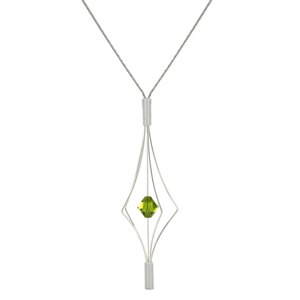 LES POULETTES BIJOUX Collier Argent 925 Lanterne et Cristal - Grand Modèle - Vert