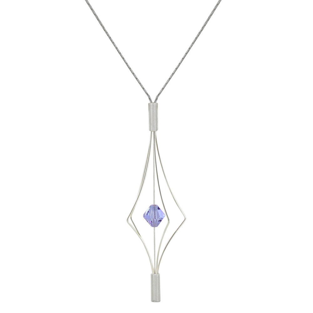 LES POULETTES BIJOUX Collier Argent 925 Lanterne et Cristal - Grand Modèle - Violet