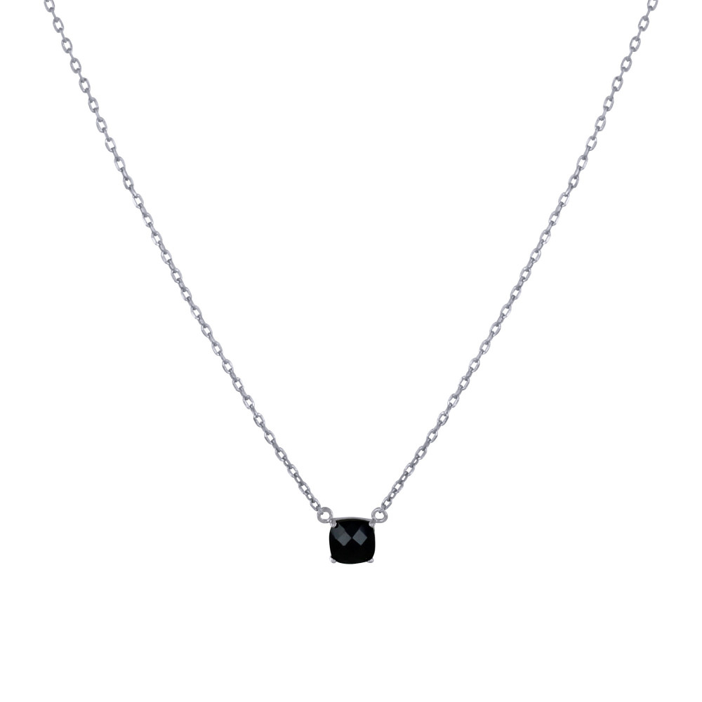 LES POULETTES BIJOUX Collier Argent Rhodié Carré de Zirconium Noir Facetté