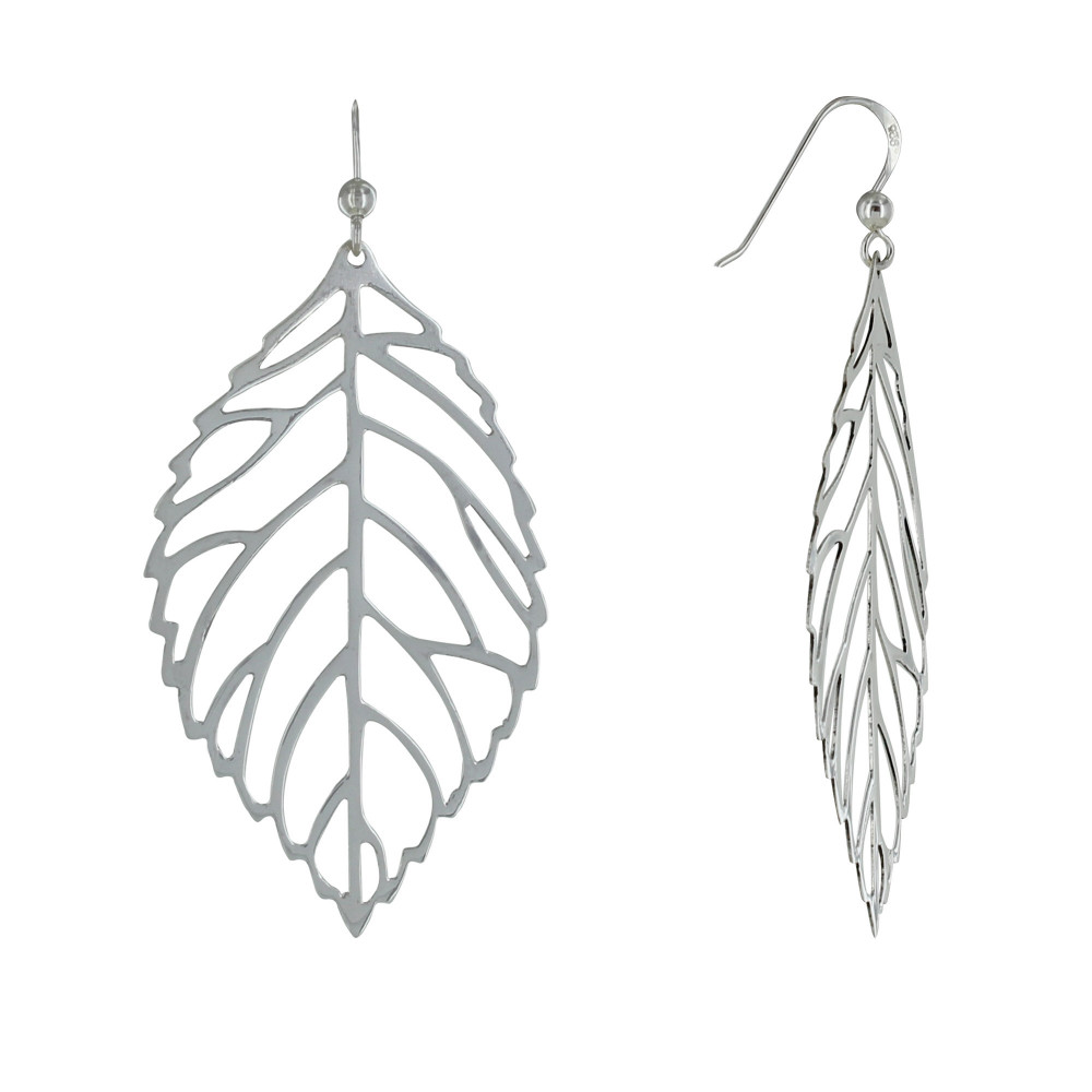 LES POULETTES BIJOUX Boucles d'Oreilles Argent Grande Feuille Ajourée