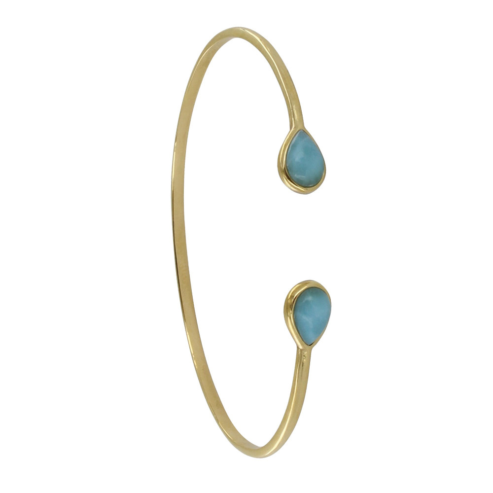 LES POULETTES BIJOUX Bracelet Plaqué Or Jonc Deux Gouttes de Larimar