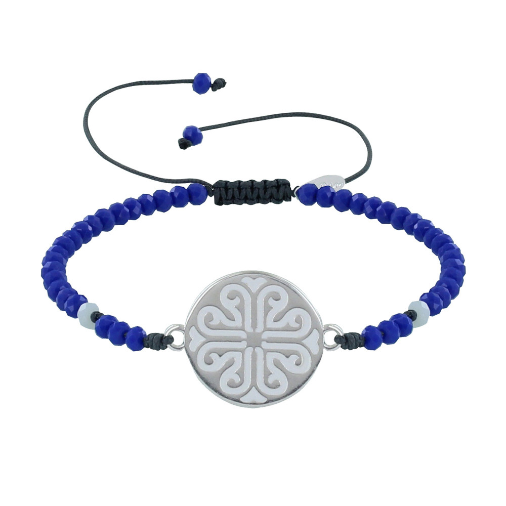 LES POULETTES BIJOUX Bracelet Lien Gris Médaille Grecque Laiton Argenté Émaillée Bla