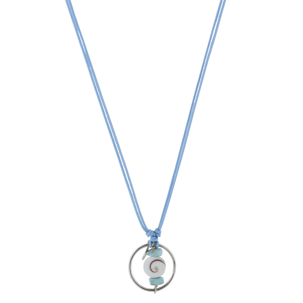 LES POULETTES BIJOUX Collier Lien Coton Anneau Argent Deux Pépites de Larimar et Oei