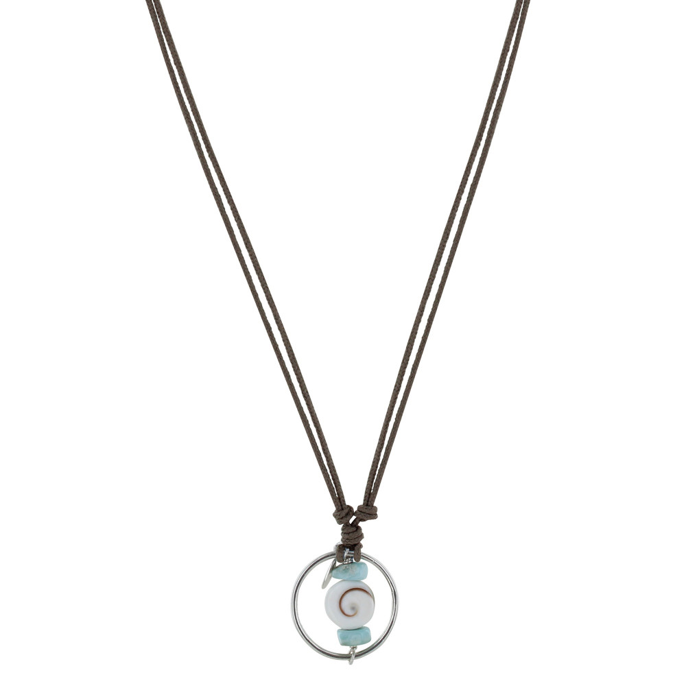 LES POULETTES BIJOUX Collier Lien Coton Anneau Argent Deux Pépites de Larimar et Oei