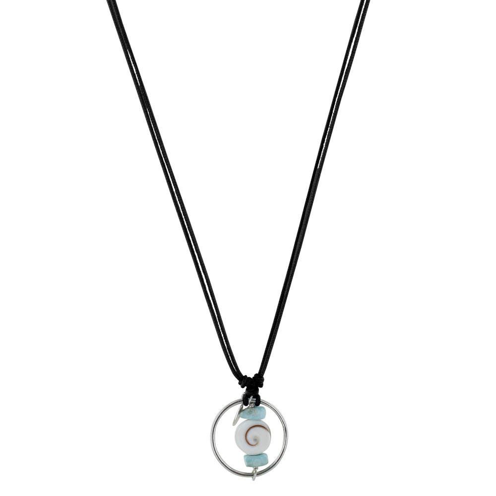 LES POULETTES BIJOUX Collier Lien Coton Anneau Argent Deux Pépites de Larimar et Oei