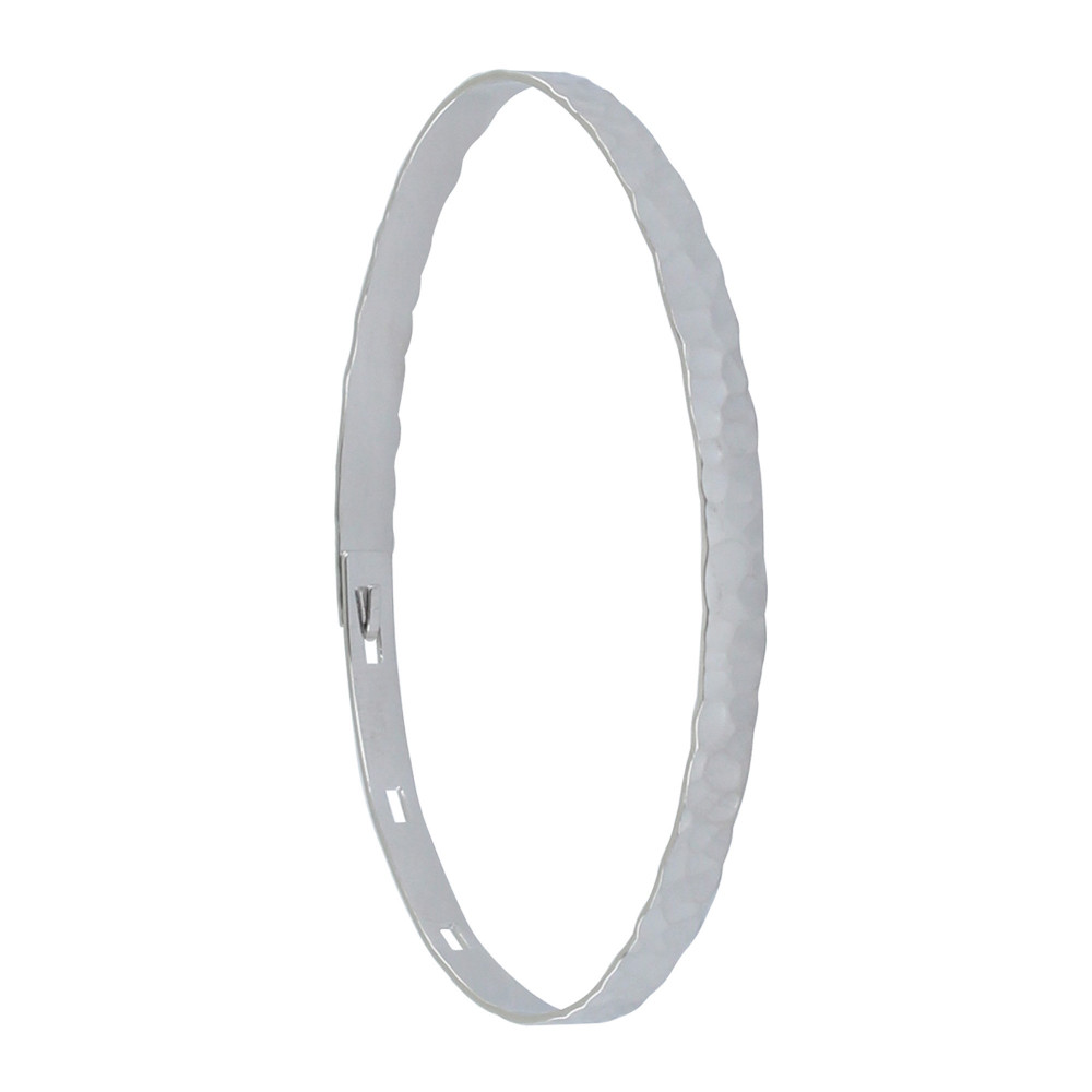 LES POULETTES BIJOUX Bracelet Argent Rhodié Jonc Plat Martelé Fermeture Crochet