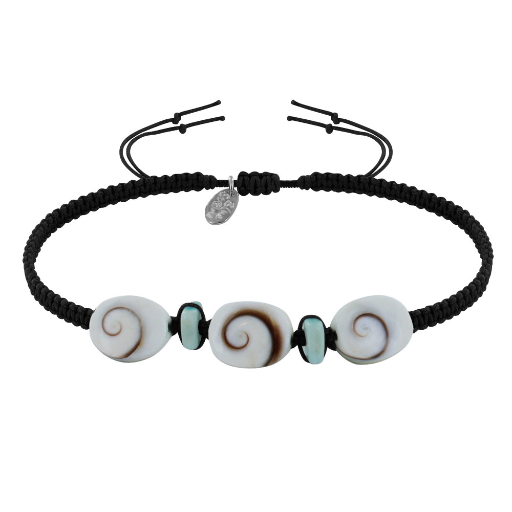 LES POULETTES BIJOUX Bracelet Lien Tréssé Pavés de Larimar et Trois Oeil de Ste Lucie