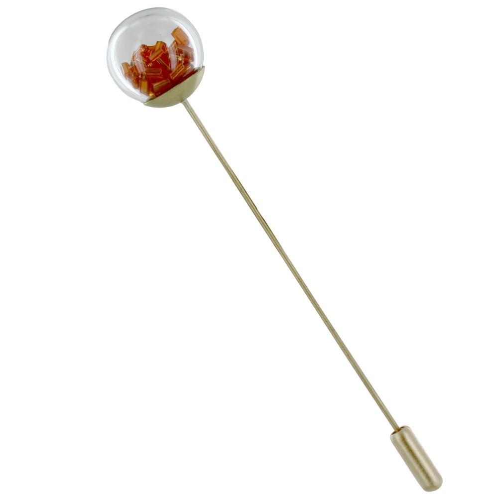 LES POULETTES BIJOUX Broche Laiton Bulle Pâte de Verre et Perles - Orange