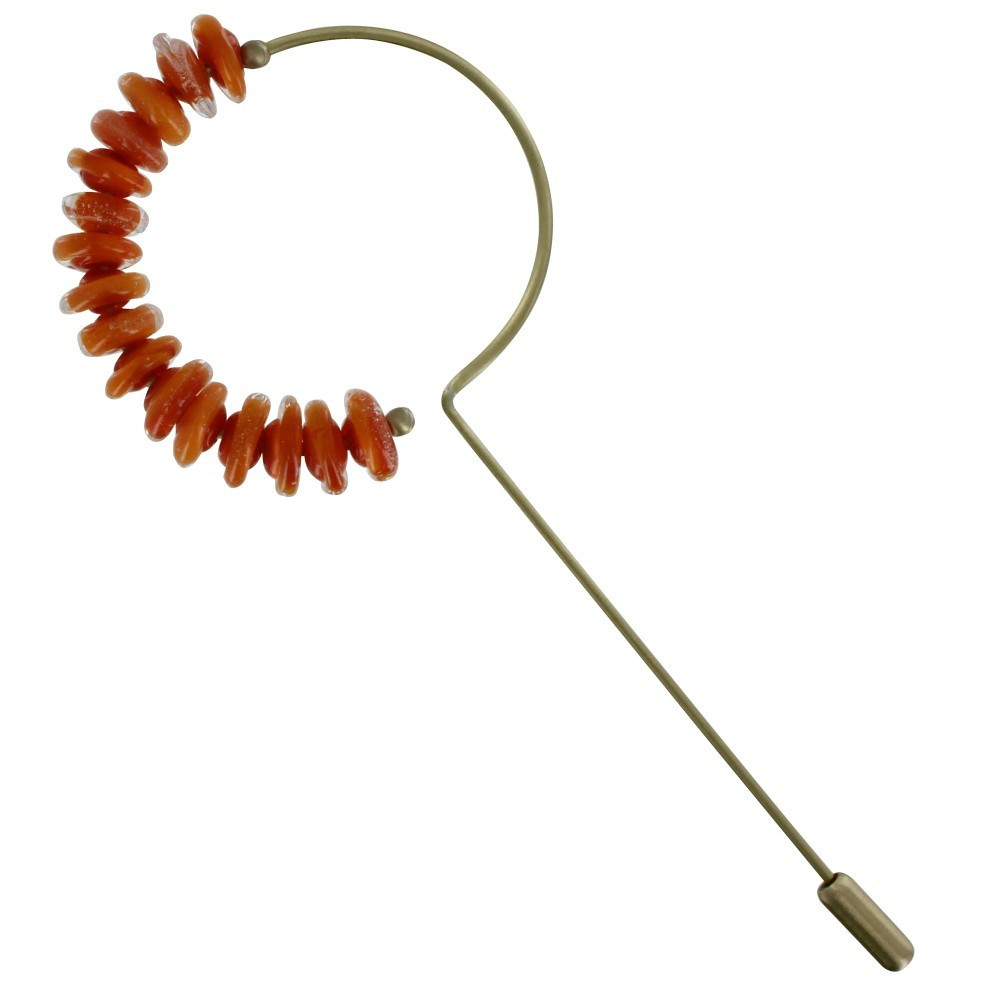 LES POULETTES BIJOUX - Broche Laiton Anneau et Petits Disques de Verre - Orange