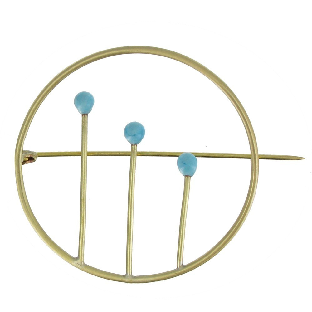 LES POULETTES BIJOUX Broche Laiton Ronde Trois Allumettes - Turquoise