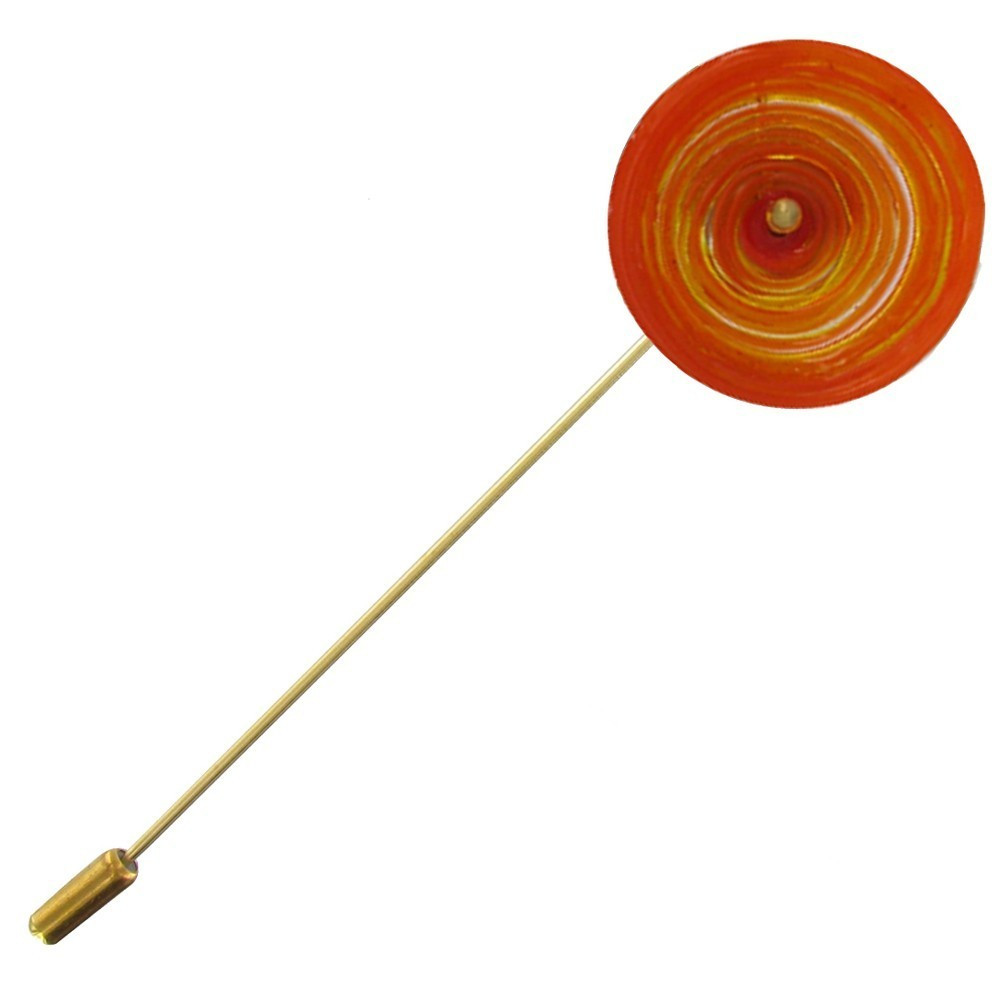 LES POULETTES BIJOUX Broche Laiton et Coquelicot en Pâte de Verre - Orange