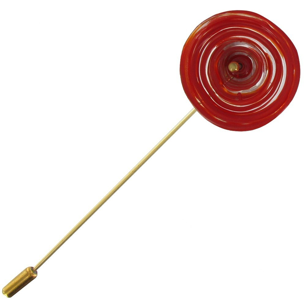 LES POULETTES BIJOUX Broche Laiton et Coquelicot en Pâte de Verre - Rouge