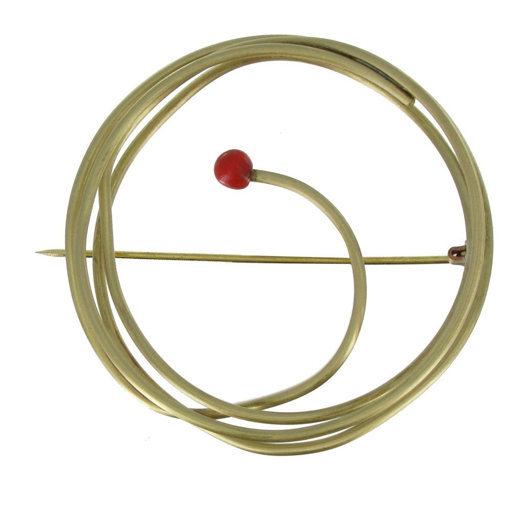 LES POULETTES BIJOUX Broche Laiton Ronde Allumette - Rouge