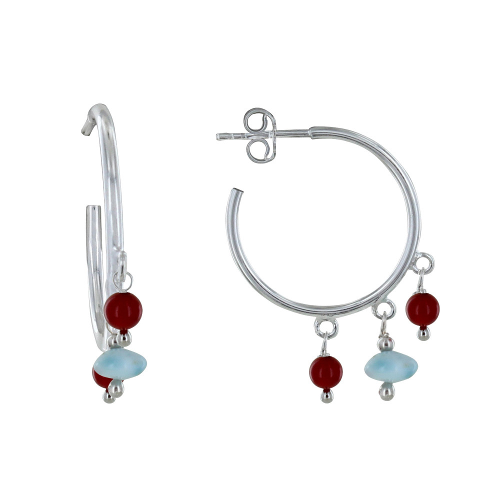 LES POULETTES BIJOUX Boucles d'Oreilles Argent 925 Créoles Breloques Perle de Bambou LES POULETTES BIJOUX Boucles d'Oreilles Argent 925 Créoles Breloques Perle de Bambou