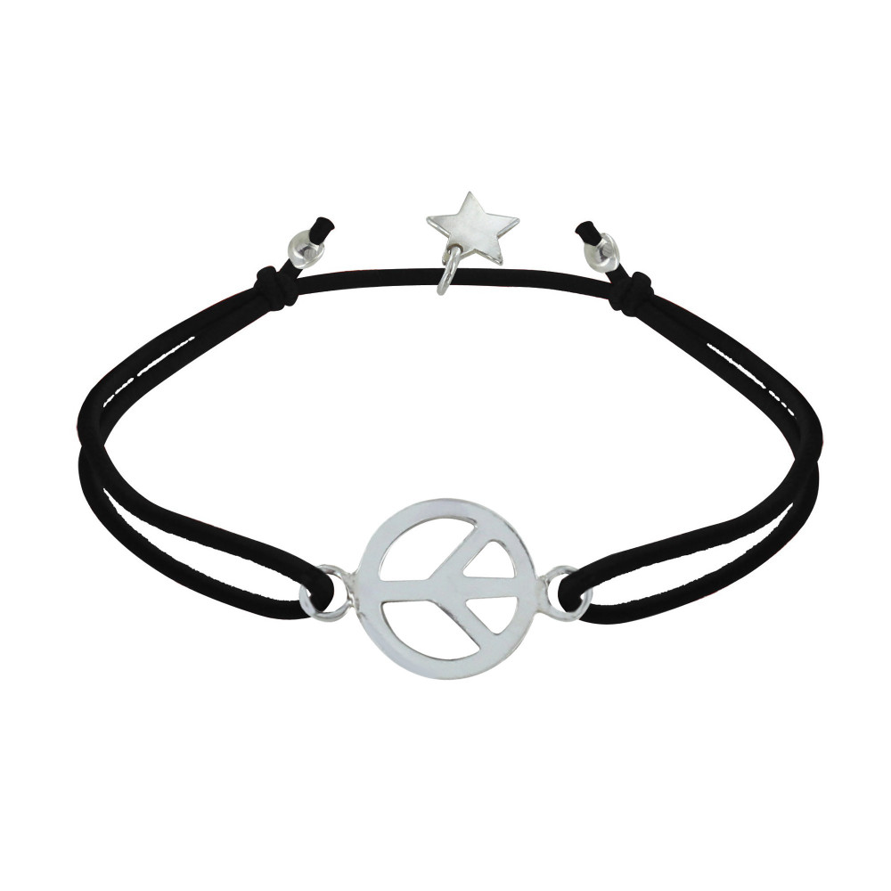LES POULETTES BIJOUX Bracelet Lien Elastique Médaille Paix et Amour Argent Etoile -