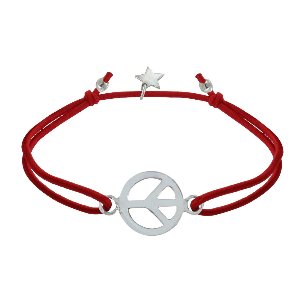 LES POULETTES BIJOUX Bracelet Lien Elastique Médaille Paix et Amour Argent Etoile -