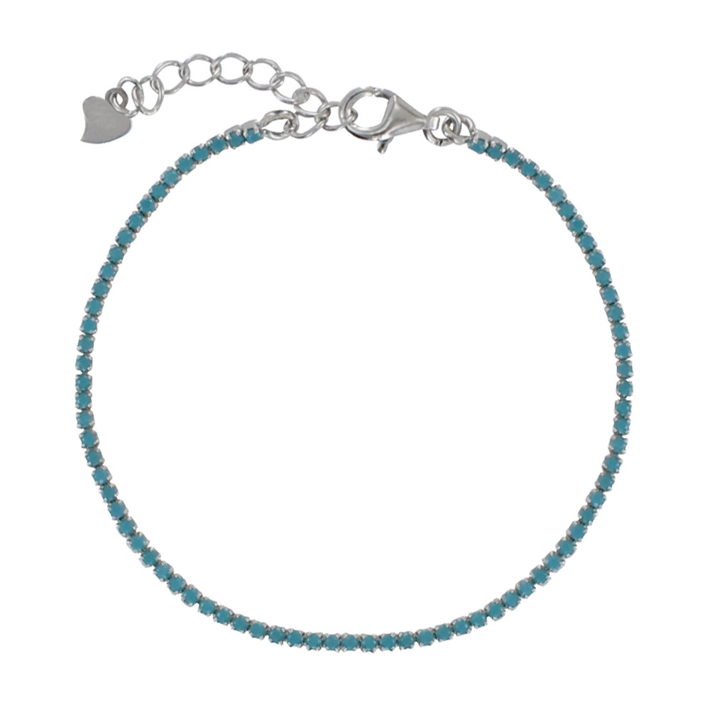 LES POULETTES BIJOUX Bracelet Argent 925 Rhodié Petits Carrés de Strass - Turquoise