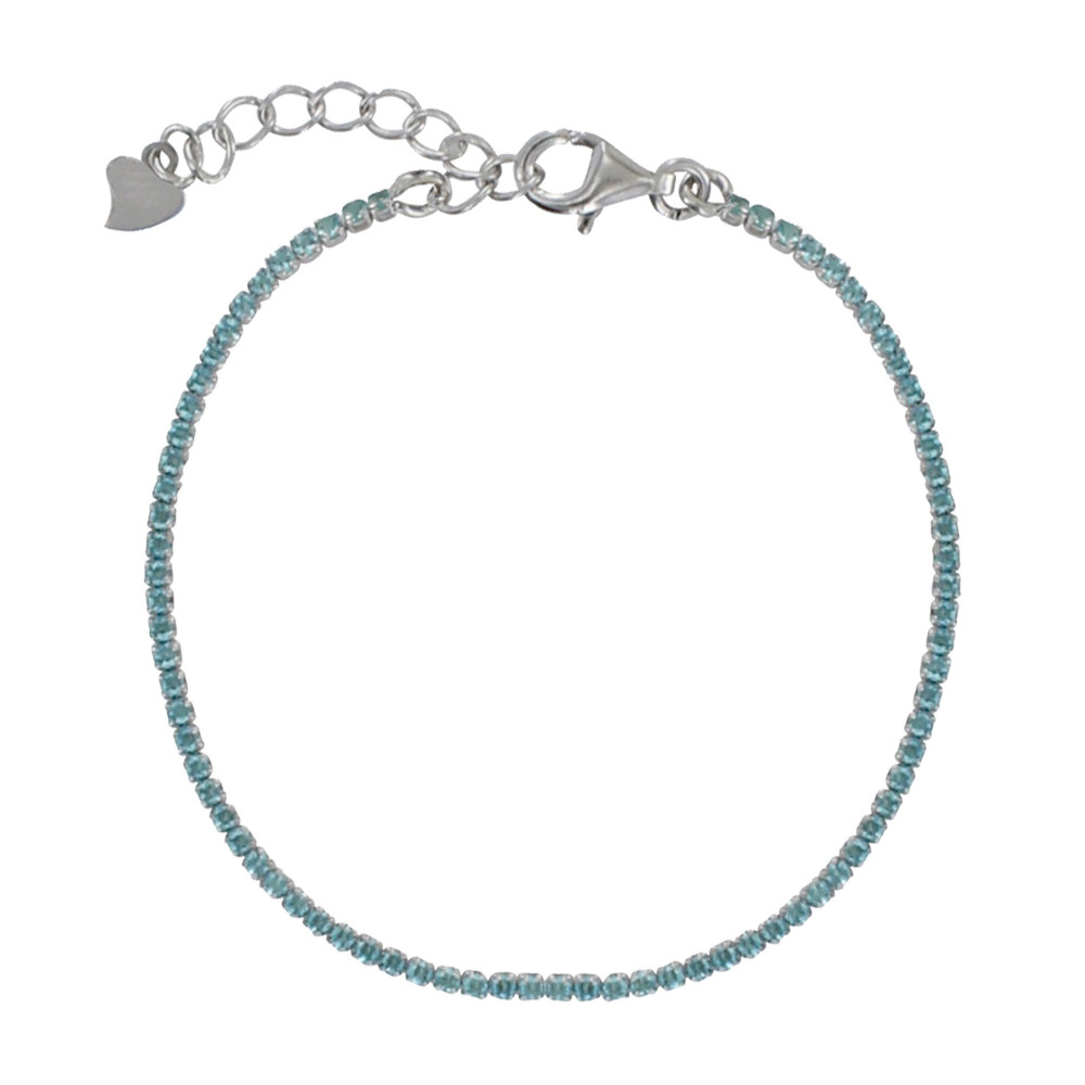 LES POULETTES BIJOUX Bracelet Argent 925 Rhodié Petits Carrés de Strass - Bleu ciel