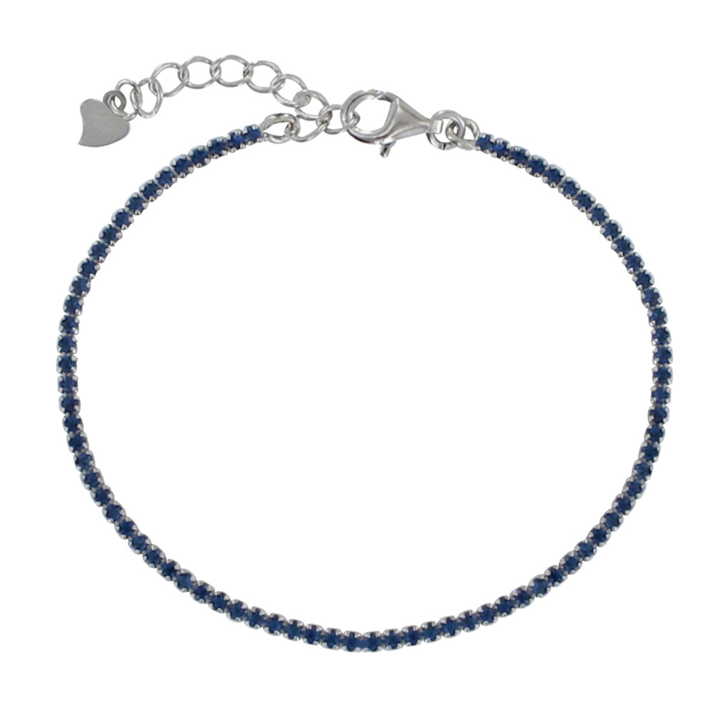 LES POULETTES BIJOUX Bracelet Argent 925 Rhodié Petits Carrés de Strass - Bleu Navy