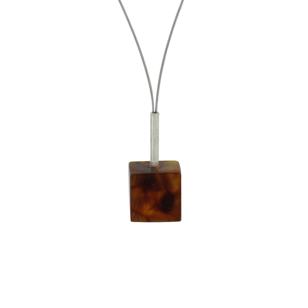 LES POULETTES BIJOUX Collier Câble Argent Un Cube d'Ambre Foncé