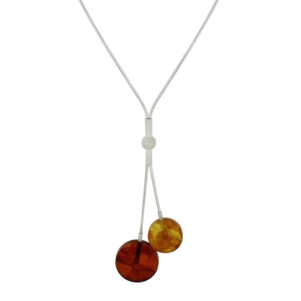 LES POULETTES BIJOUX Collier Cravate Chaine Serpent Argent 925 Deux Ronds d'Ambre