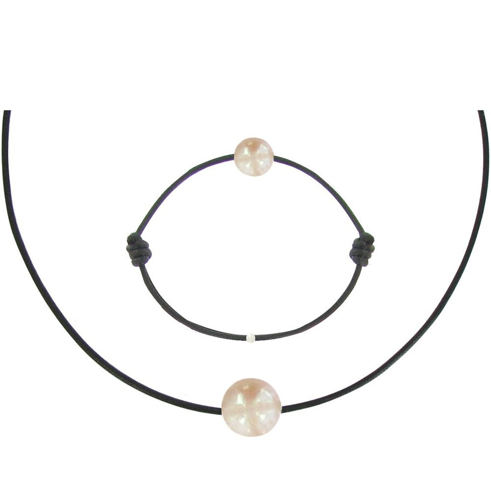 LES POULETTES BIJOUX Set Collier et Bracelet Lien La Perle Rose des Poulettes - Clas