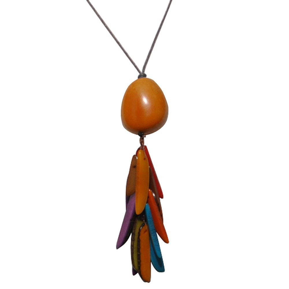 LES POULETTES BIJOUX Collier Tagua Perle et Lamelles Multicolores - Classics - Orange