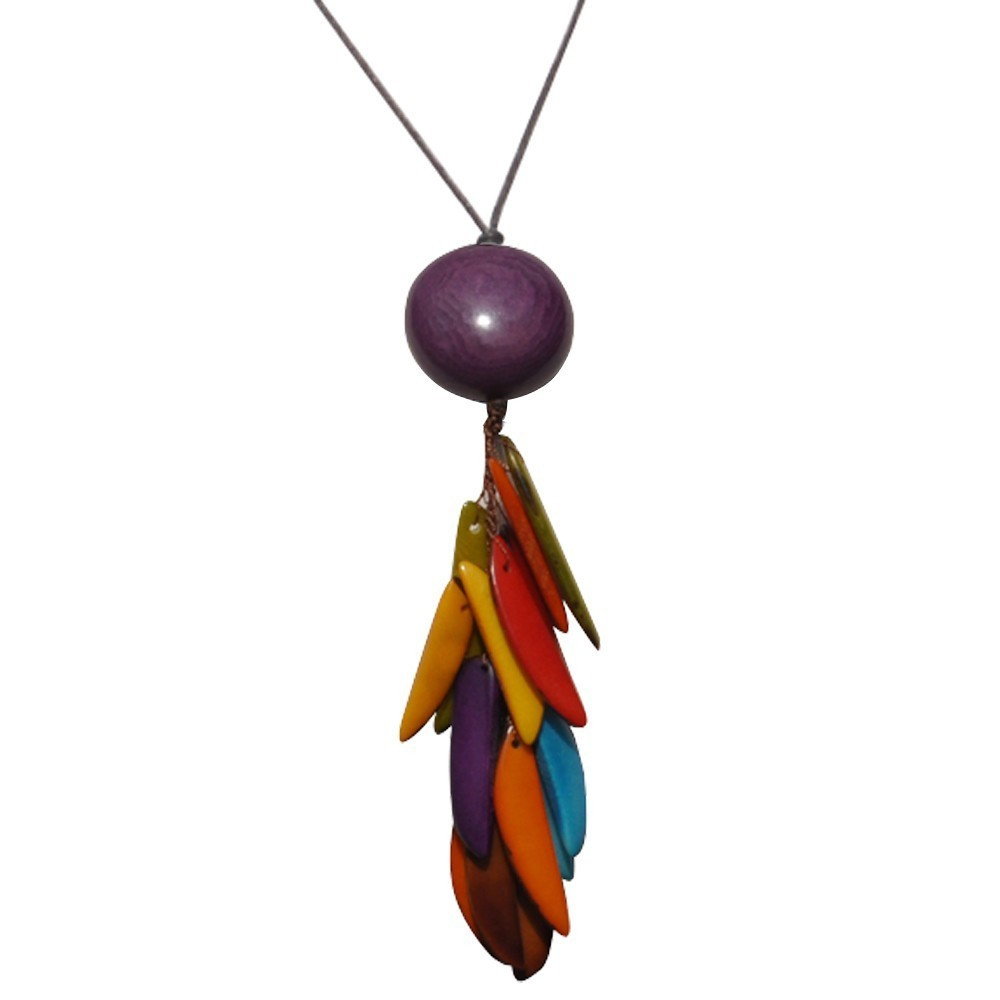 LES POULETTES BIJOUX Collier Tagua Perle et Lamelles Multicolores - Classics - Violet