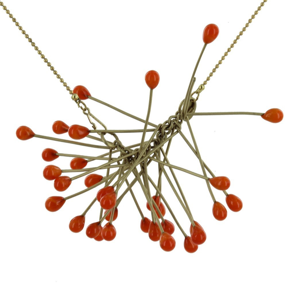 LES POULETTES BIJOUX Collier Tiges en Laiton et Perles de Verre - Classics - Orange