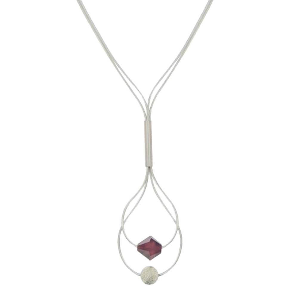 LES POULETTES BIJOUX Collier Argent 925 Goutte Perle de Cristal et Argent Brossé - C