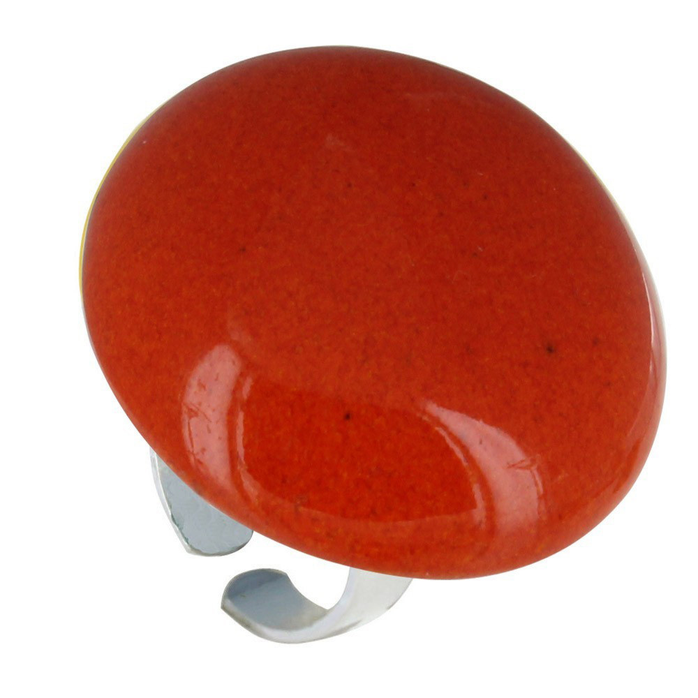 LES POULETTES BIJOUX Bague Métal Argenté Gros Champignon Céramique Orange