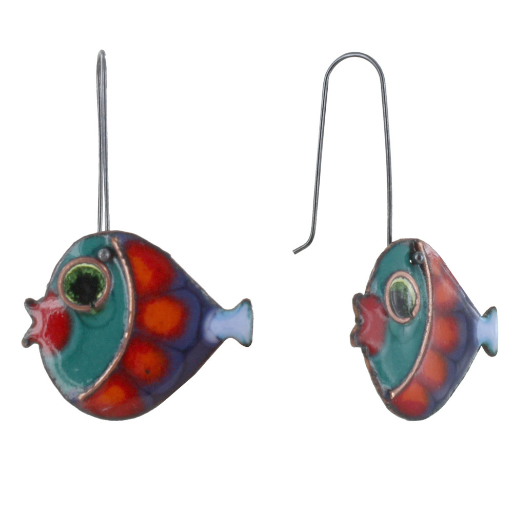 LES POULETTES BIJOUX Boucles d'Oreilles Poissons émaillés Bleu