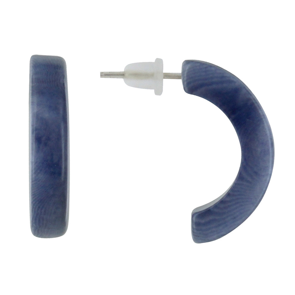 LES POULETTES BIJOUX Boucles d'Oreilles en Tagua Demi Lune - Bleu Ardoise