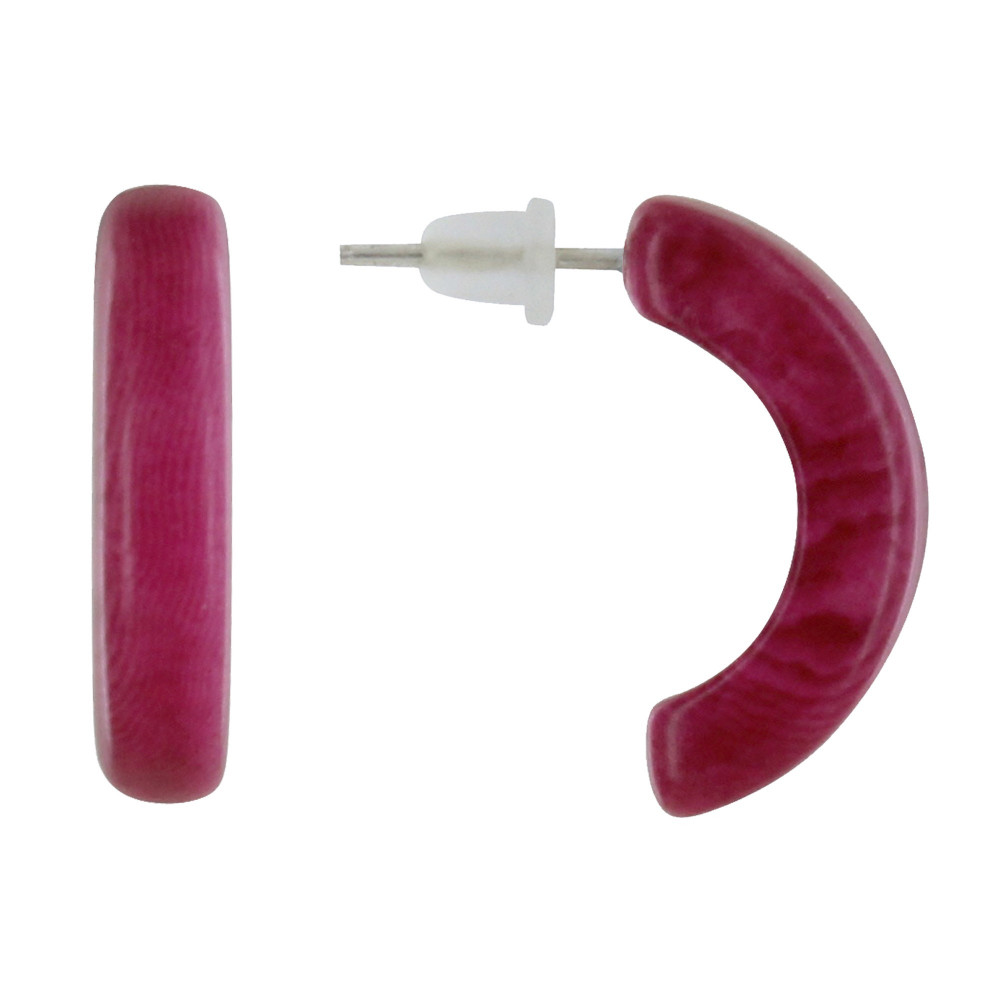 LES POULETTES BIJOUX Boucles d'Oreilles en Tagua Demi Lune - Fuchsia