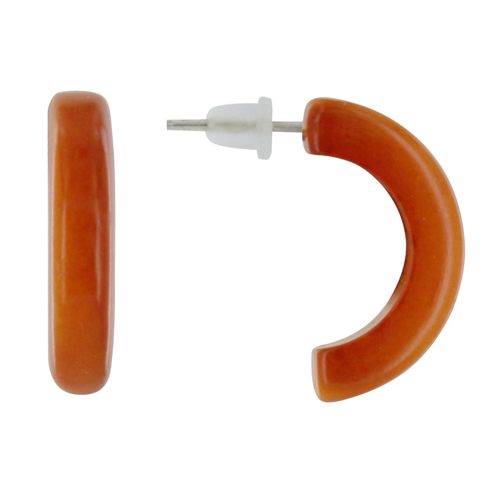 LES POULETTES BIJOUX Boucles d'Oreilles en Tagua Demi Lune - Orange