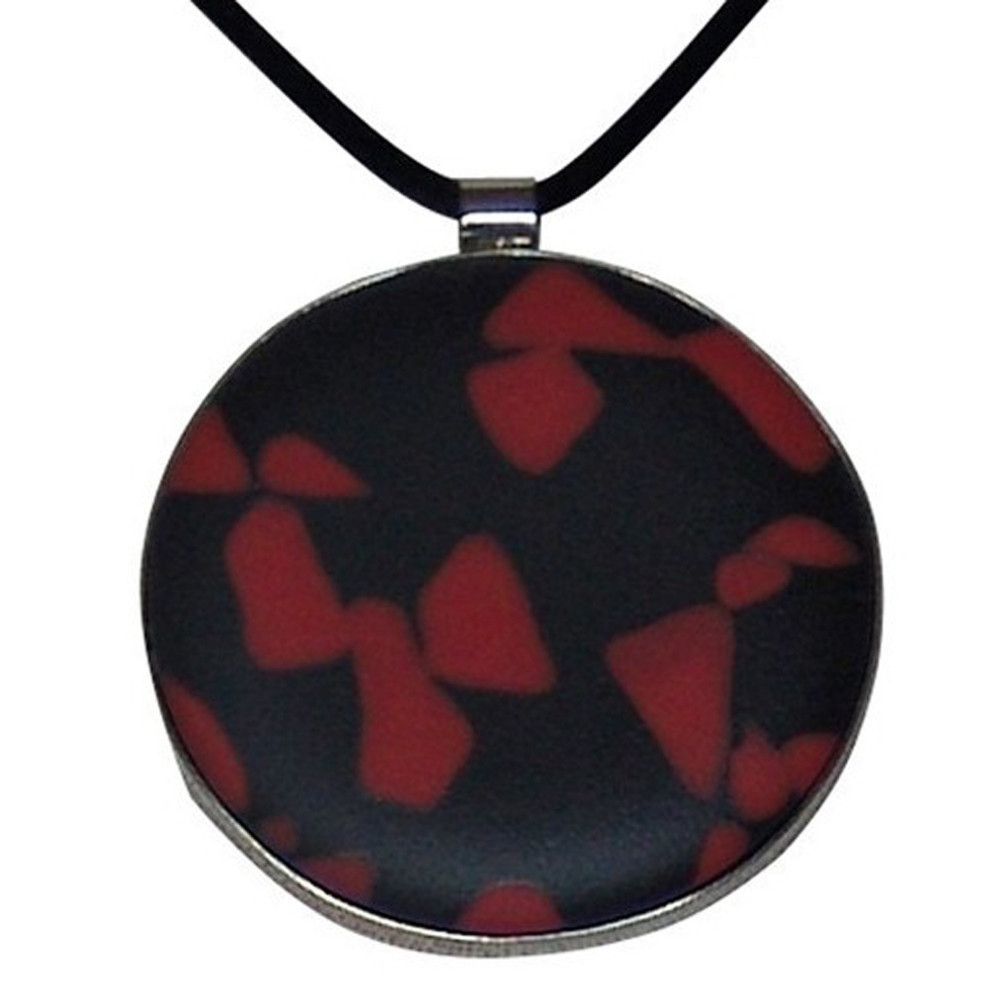 LES POULETTES BIJOUX Collier Argent Pendentif Pâte de Verre Cratère Rouge et Noir