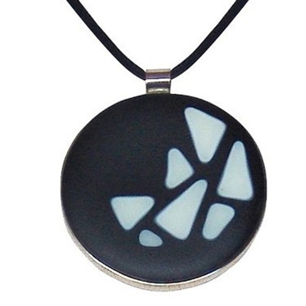 LES POULETTES BIJOUX Collier Argent Pendentif Pâte de Verre Cratère Noir et Blanc