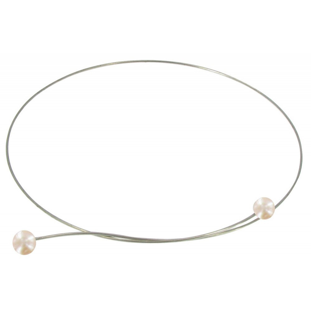 LES POULETTES BIJOUX Collier Ras de Cou Argent 925 2 Perles de Culture 6 mm - Classi