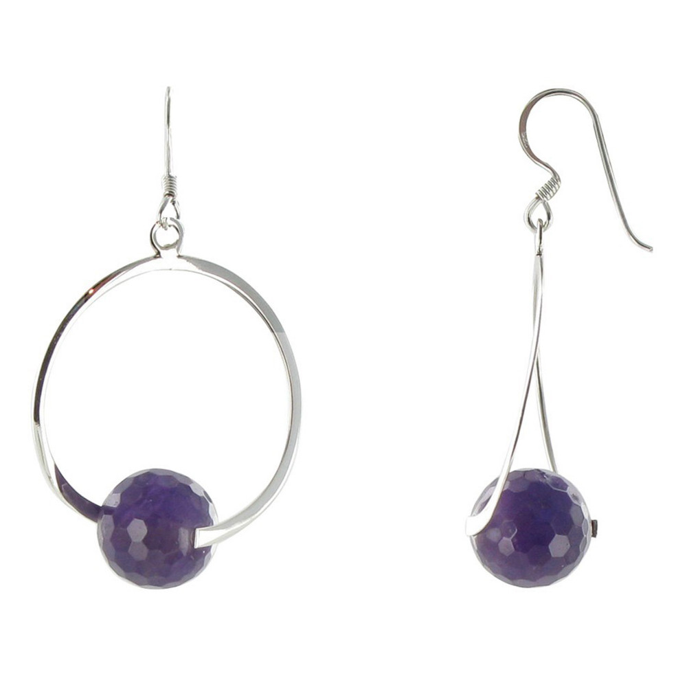 LES POULETTES BIJOUX Boucles d'Oreilles Créoles et sa Perle d'Améthyste Facettée LES POULETTES BIJOUX Boucles d'Oreilles Créoles et sa Perle d'Améthyste Facettée