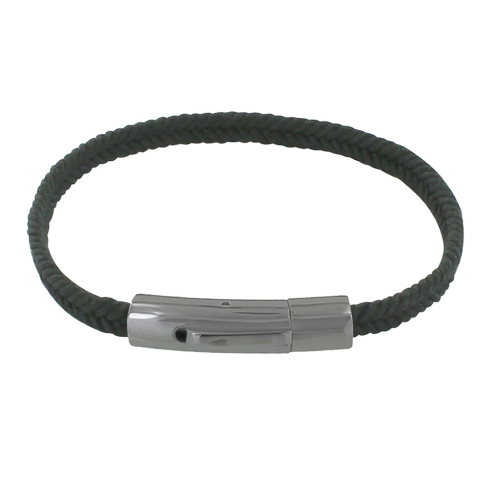 LES POULETTES BIJOUX Bracelet Homme Tresse en Coton Gris Anthracite - taille 20 cm