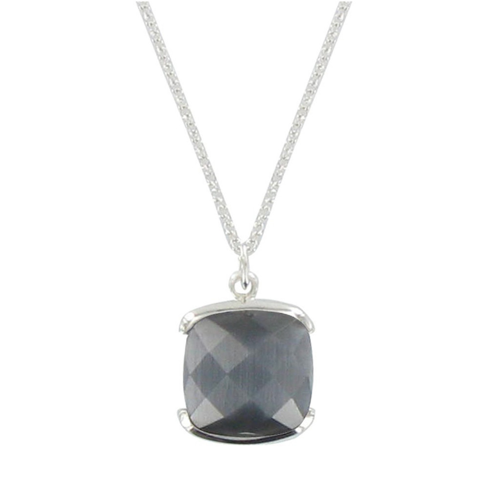 LES POULETTES BIJOUX Collier Argent et son Carré Oeil de Chat Facetée - Classics - N