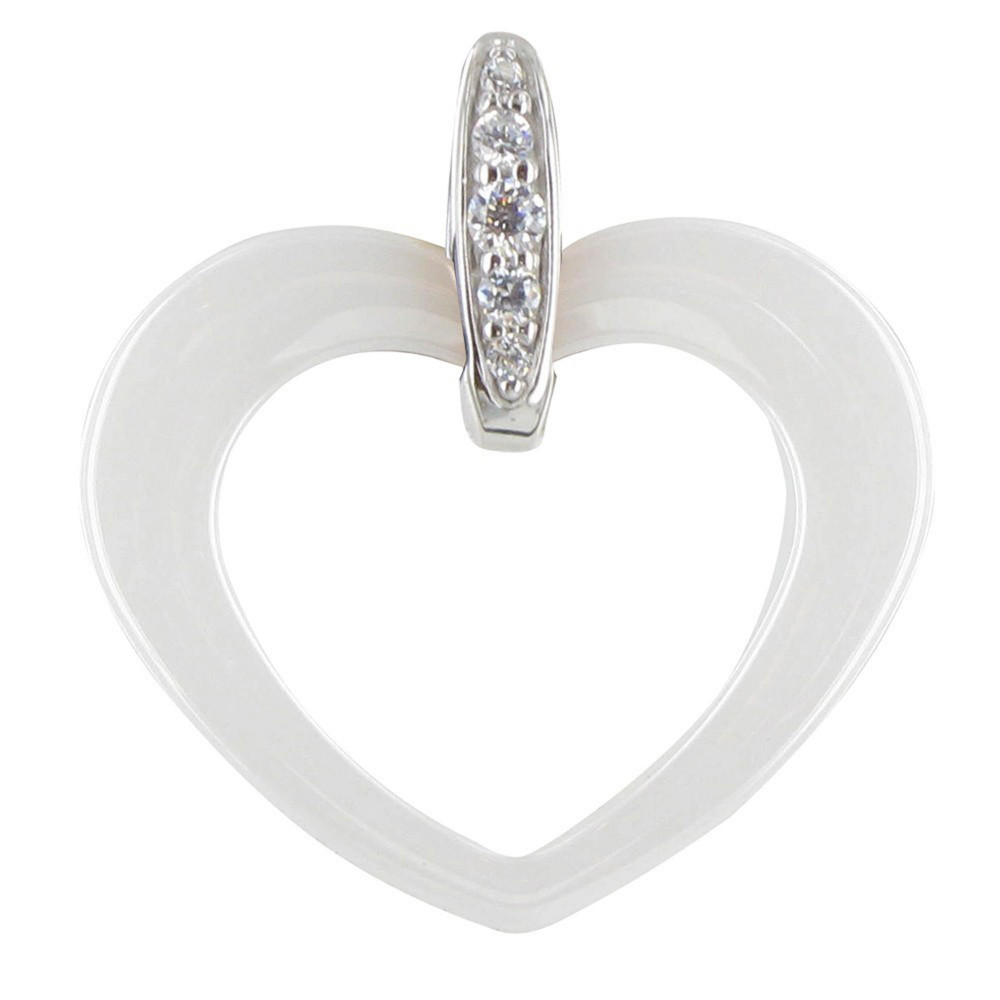 LES POULETTES BIJOUX Pendentif Argent Rhodié Coeur Céramique - Classics - Blanc
