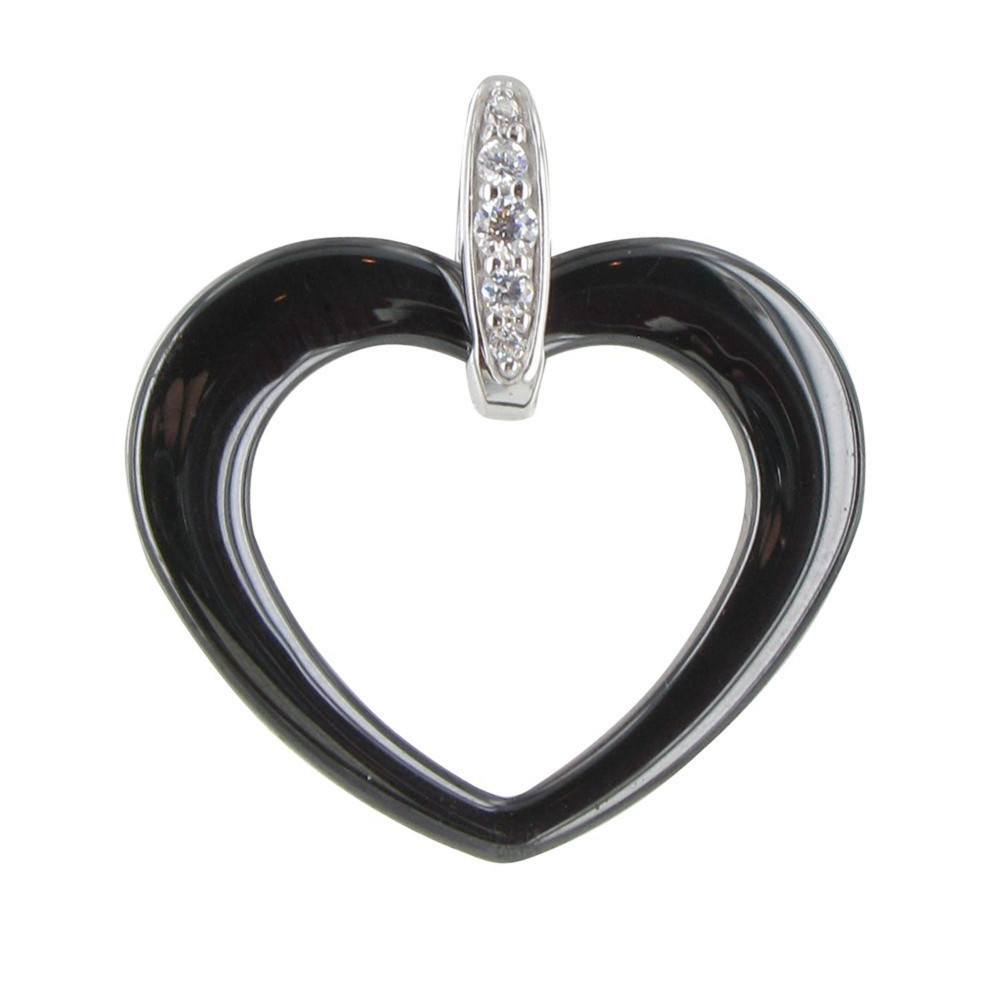 LES POULETTES BIJOUX Pendentif Argent Rhodié Coeur Céramique - Classics - Noir