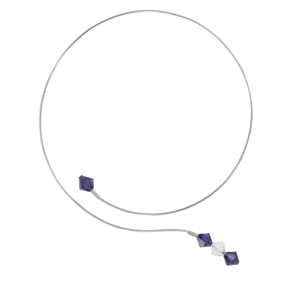 LES POULETTES BIJOUX Collier Argent Torque Cristal Violettes et Cristal